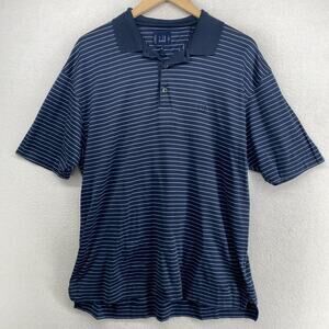 ALFRED DUNHILL Shirt Mens L Polo Pinstripe Jersey Short Sleeve Cotton Blue ITALY